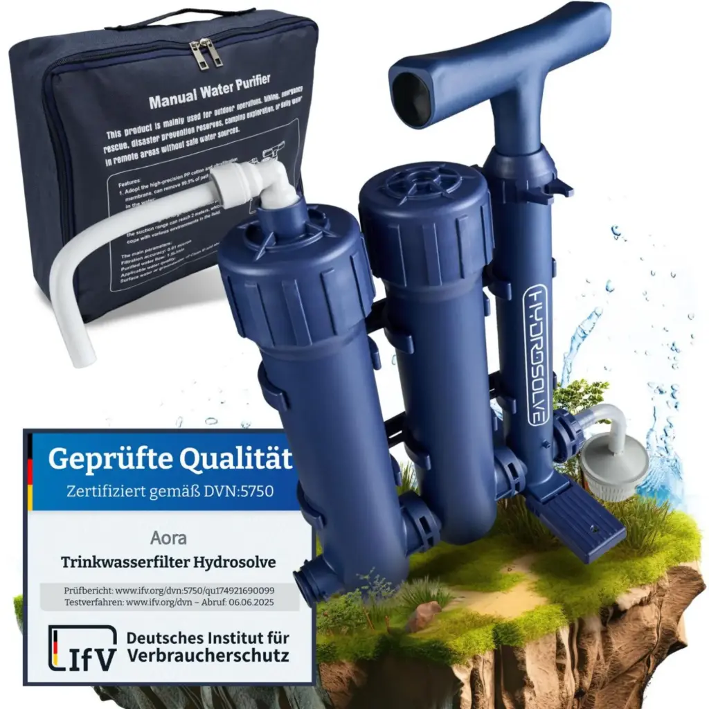 Outdoor Tragbarer Wasserfilter Camping Notfall Wasseraufbereitungssystem mit Handpumpe Filtration für Wandern und Camping