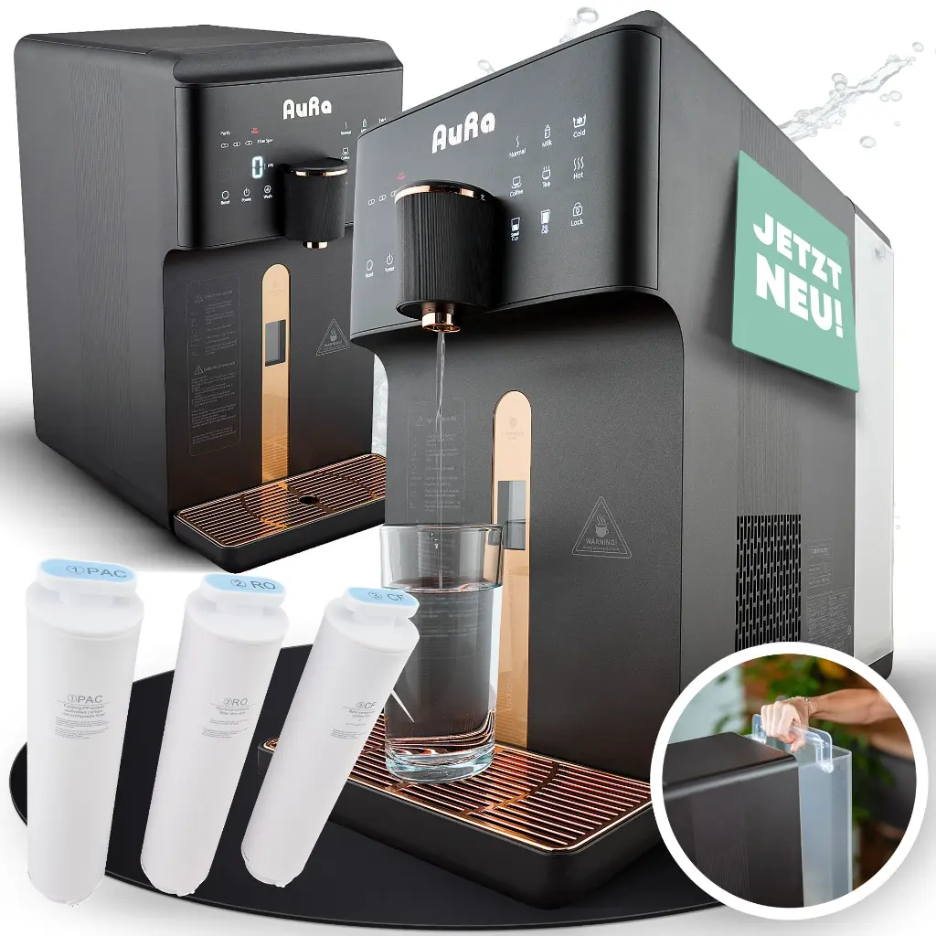 AORA W23 Auftisch Osmoseanlage mit 6 Temperaturstufen (~15-100°C) | mit Festwasseranschluss | 5 stufige Filterung | kalkfreies Trinkwasser | Mobile Umkehrosmoseanlage | Wasserstoff-Generator
