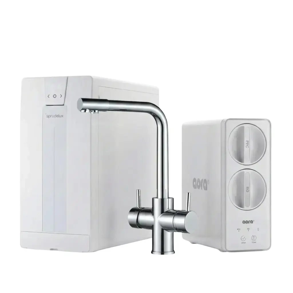 SPRUDELUX® POWER SODA Osmose - Premium Untertisch-Sprudelanlage | 20 L/Std. | höchster CO2 Gehalt | kompakt & leistungsstark | Made in Italy | mit GT600 | inkl. 5-Wege Hahn Isabella (2KG)